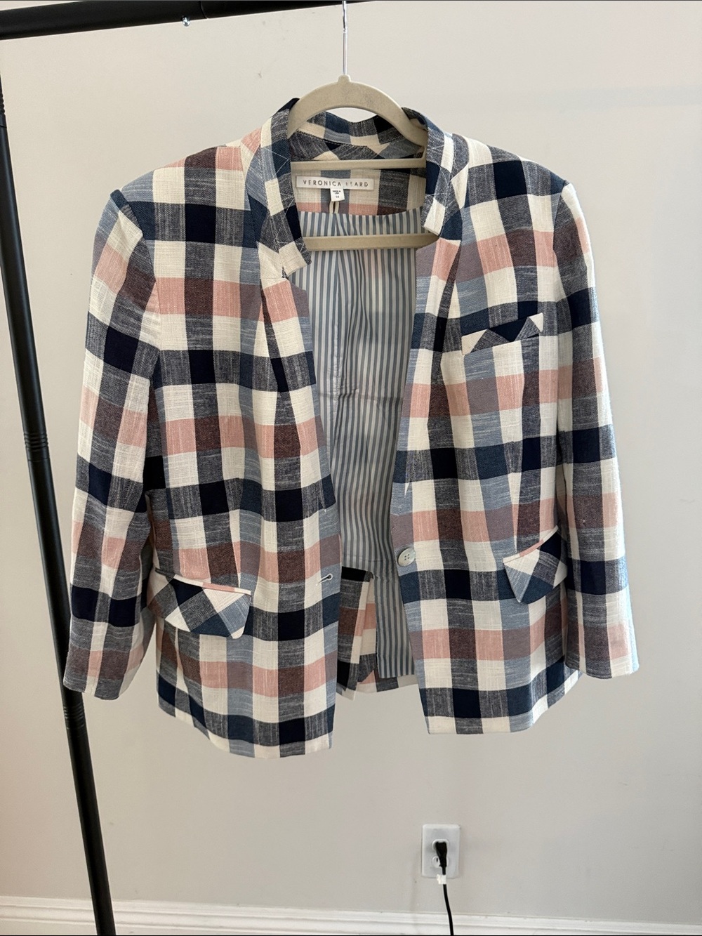 Veronica Beard Navy, Pink & White Plaid Blazer